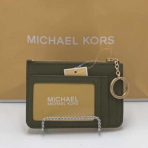 MICHAEL KORS SMALL TOP ZIP COINPOUCH WITH ID KEYCHAIN CARDHOLDER WALLET 
 OLIVE - Picture 5 of 16